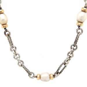 David Yurman Baroque Pearl Figaro Necklace in 18K and Sterling 36"